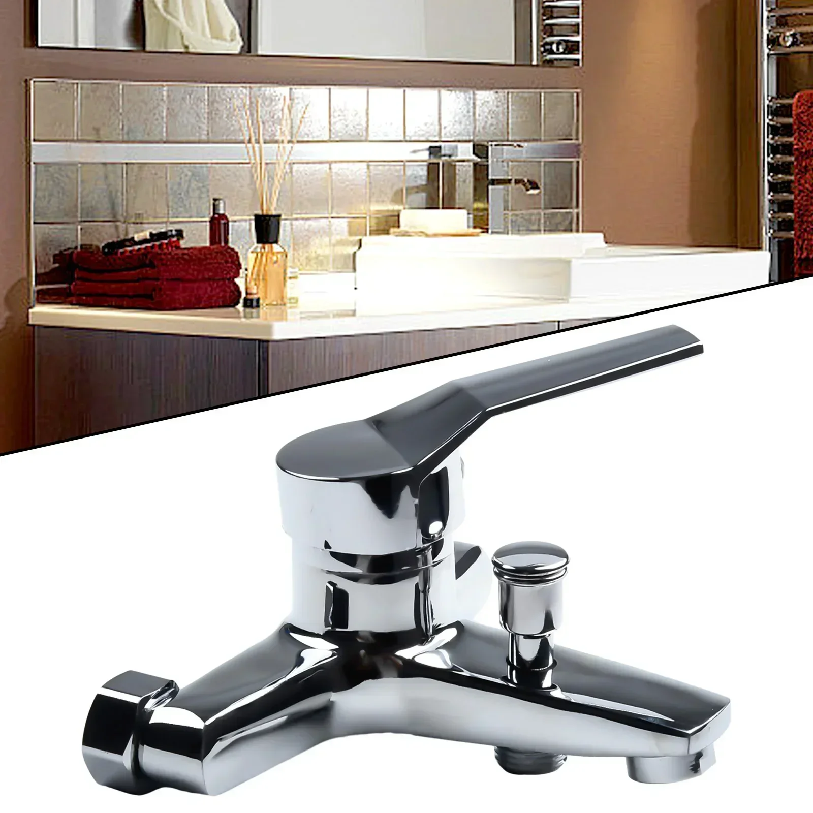 ก๊อกน้ําอ่างล้างหน้าก๊อกน้ํา Chrome ติดผนังร้อนเย็น Dual Spout Mixer TAP อุปกรณ์ห้องน้ําตกแต่งปะเก็นฝาครอบ