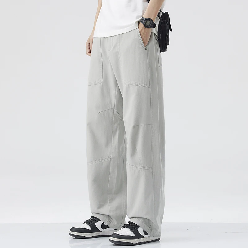 

Мужские повседневные брюки весна-лето, свободные, прямые, широкие, длинные, тонкие, с отворотами, в американском стиле, из волокна Lenzing