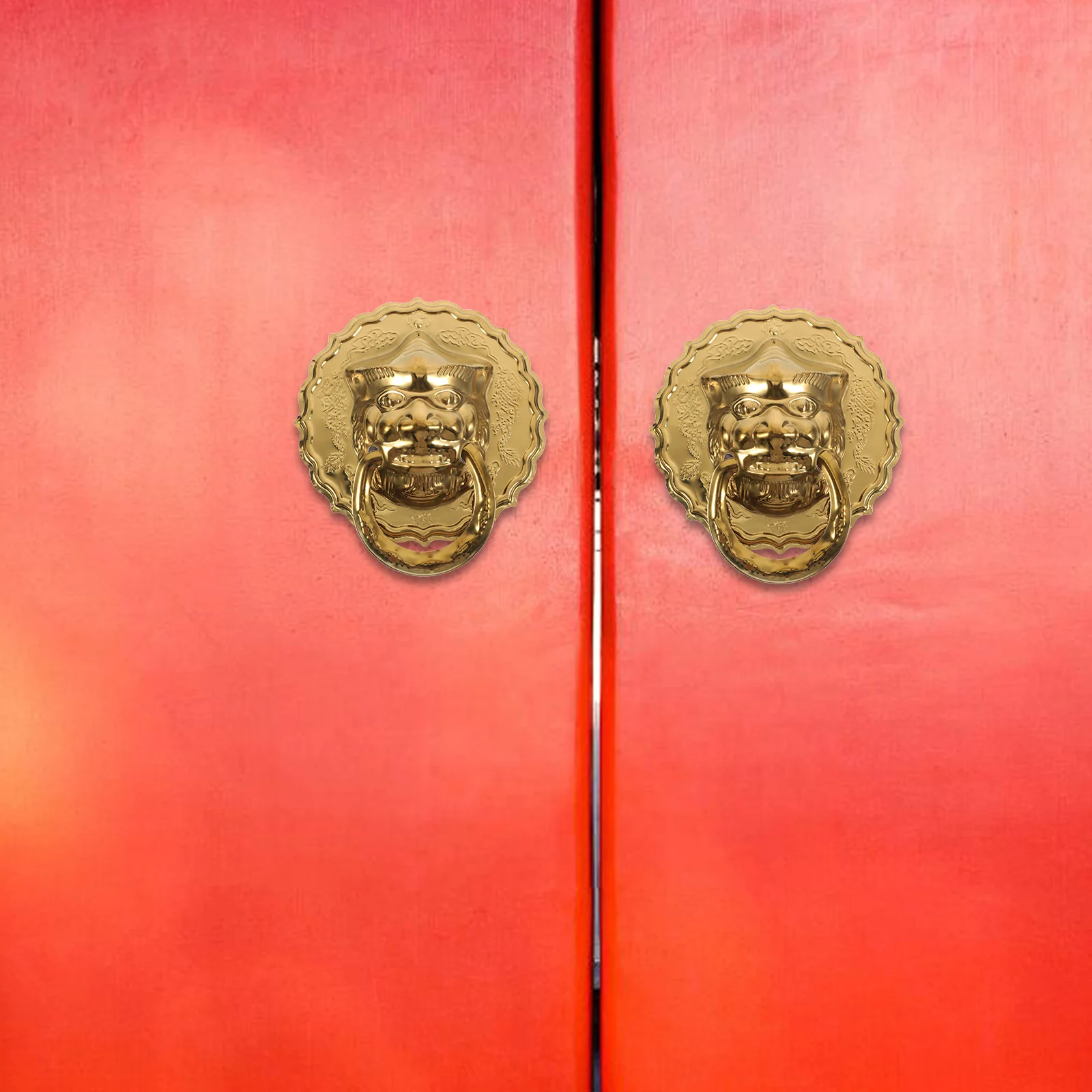 

2pcs Lion Head Pull Ring Golden Large Vintage Chinese Style Front Door Hardware Accessories H