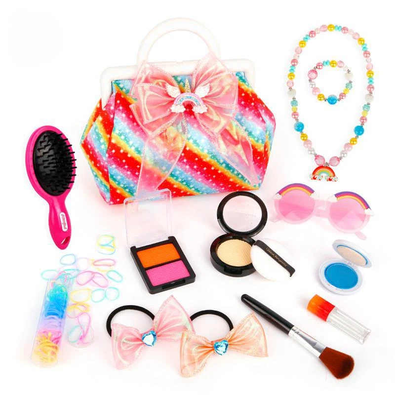 

14pcs Simulation Pretend Makeup Play Toy Set for Girl' Dress Up Cosmetics HandBag Jewelry Sunglasses Kids Gift Princess birthday