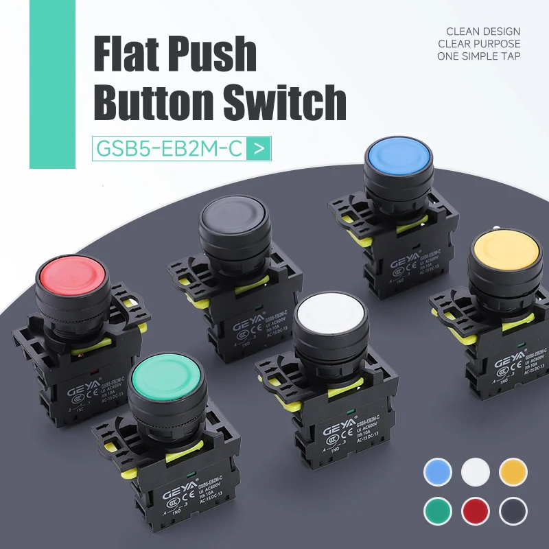

GEYA Button Switch Momentary Reset Self Locking Power Push Button Switch On Off GSB5-EB2M-C 10A 1NO NC