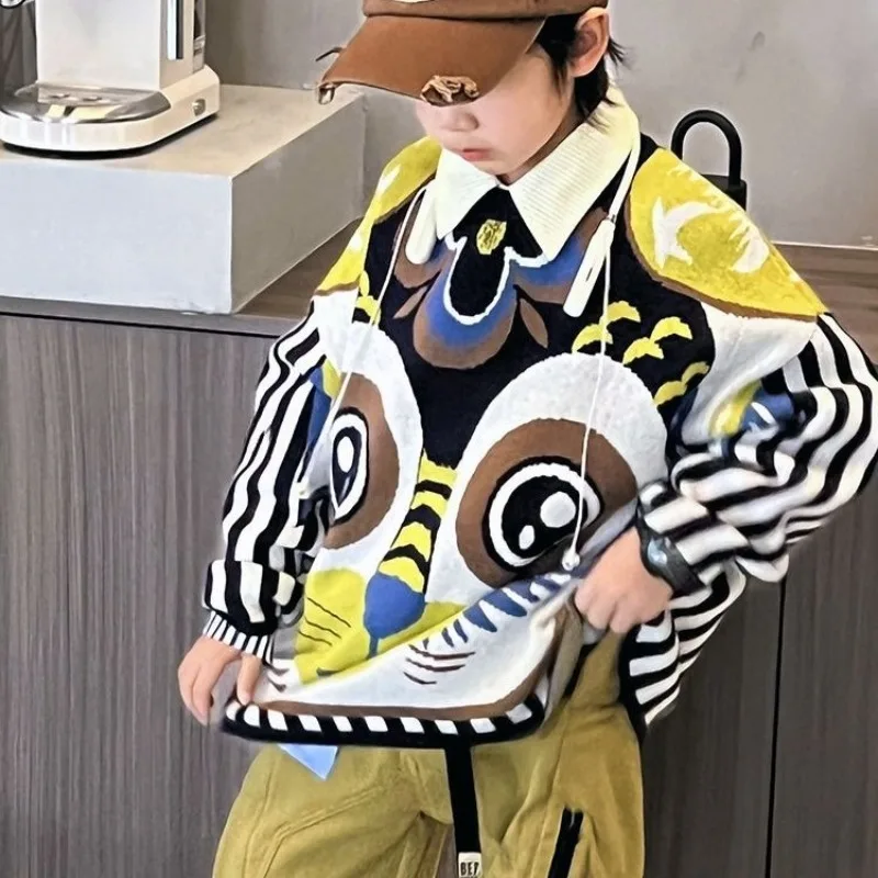 

【2025 New】Fleece-Lined Pullover Sweater for Big Boys, Warm Winter Kids' Knitwear, Trendy Toddler Boy's Thickened Knitted Hoodie