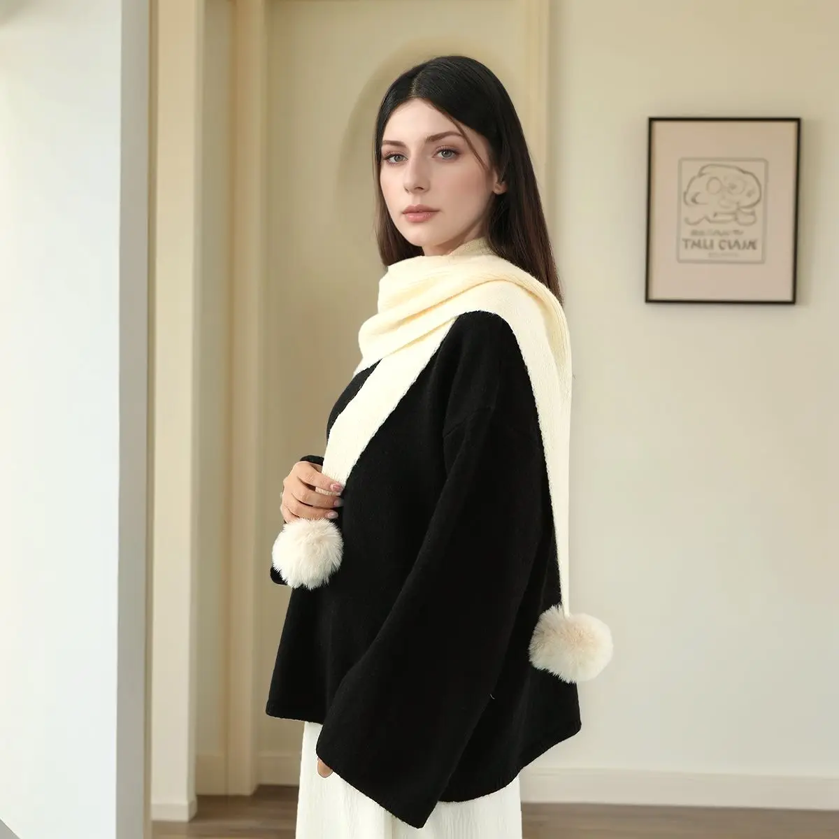 محبوك الشعر الكرة مثلث شال وشاح ناعم بلون النساء شتاء دافئ رشاقته يلتف الرقبة حماية شال رقيق وشاح