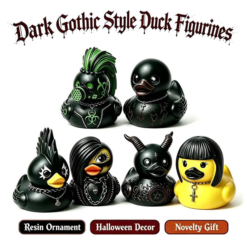 1PCS Halloween Dark Gothic Duck Figurine Resin Duck Toy Sculpture Car Dashboard Desk Ornament Novelty Home Office Party Decor