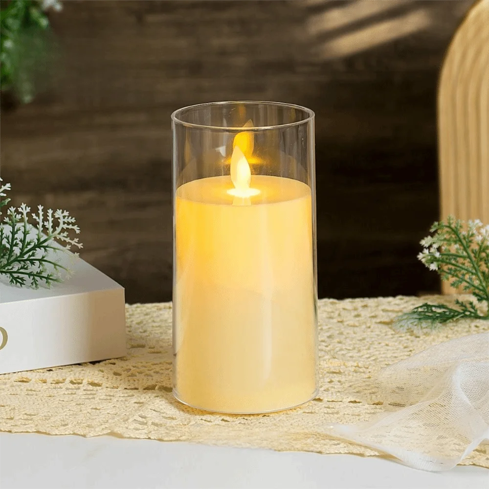 Rechargeable LED Flameless Candles Realistic Flickering with Remote Control Electronic Candles Clear Candle Shell Soft Light