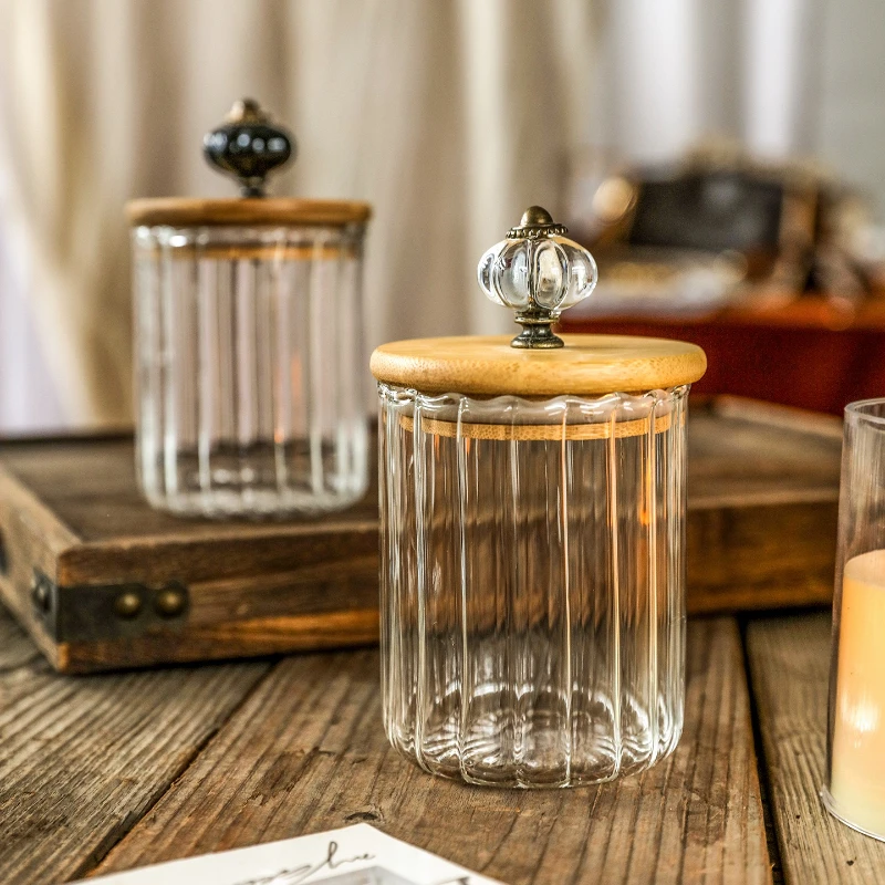 

Современная простая прозрачная банка для хранения с крышкой, бытовая полосатая стеклянная герметичная бутылка для чая, кофейных зерен, цветочного чая