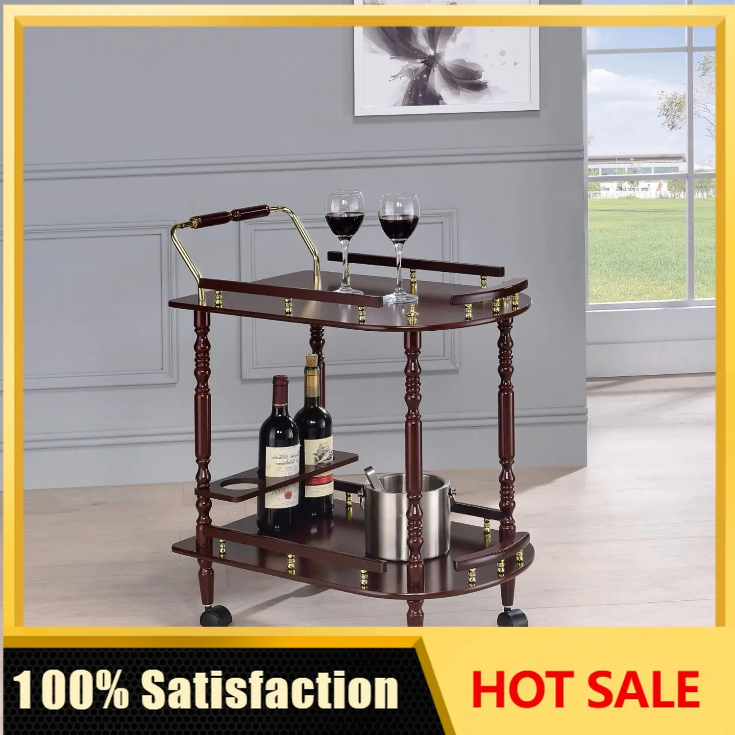 Merlot and Brass 2-shelf Serving Cart