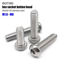 10/50pcs M1.6 M2 M2.5 M3 M4 M5 M6 M8 304 A2-70 Stainless Steel ISO7380 Hexagon Hex Socket Head Button Allen Bolt Screw L=3-100mm