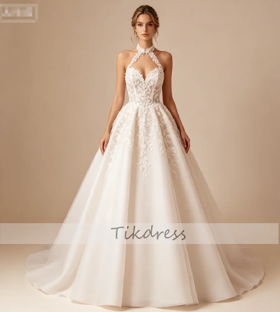 Elegant Halter Princess Wedding Dress 2026 A Line Tulle Ball Gown Bridal Dresses Garden Church Bohemian Reception Party Gowns