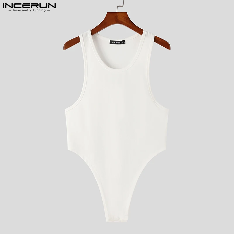 Men Bodysuits Pajamas Solid Color O-neck Sleeveless Fitness Streetwewar Men Rompers 2023 Sexy Tank Tops Bodysuit S-5XL INCERUN