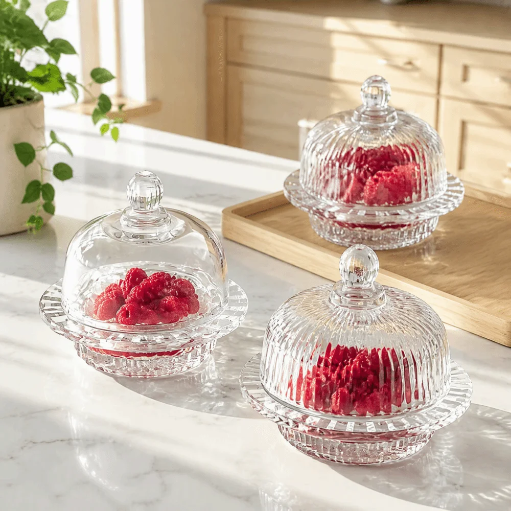 Multi-Purpose Transparent Dessert Bowl Exquisite High-End Tremella Glass Bowl with Lid European-Style Yogurt Bowl Fruit Serving