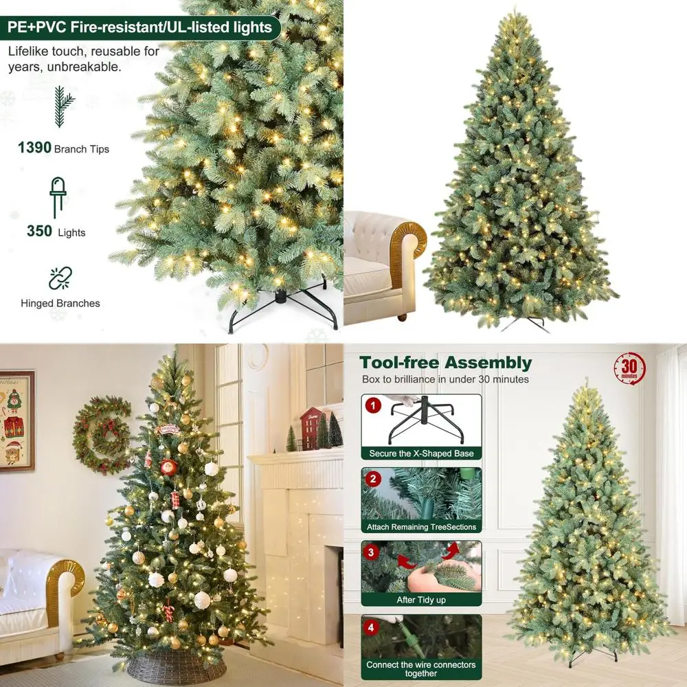 

Рождественская елка на шарнирах из синей ели, высота 6 футов с предварительной подсветкой, реалистичные иглы из полиэтилена/ПВХ для праздников дома и офиса