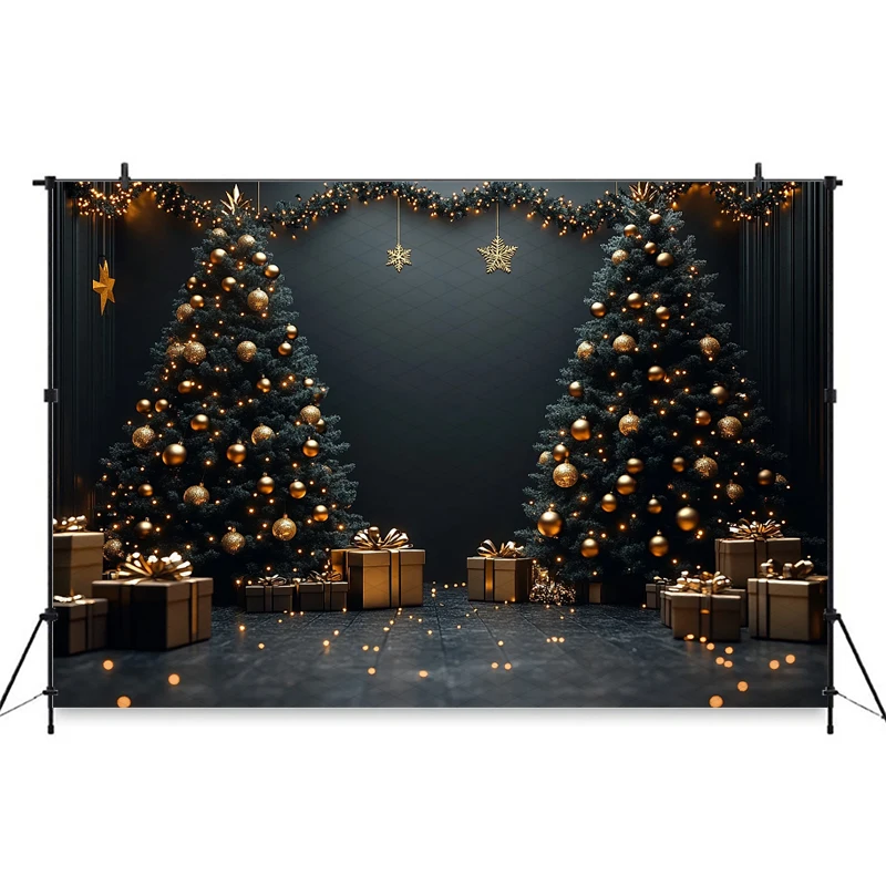 Christmas Tree Big Background For Photography Gold Ball Baby Shooting Props Home Gift Room Decoration Backdrop Studio Photobooth