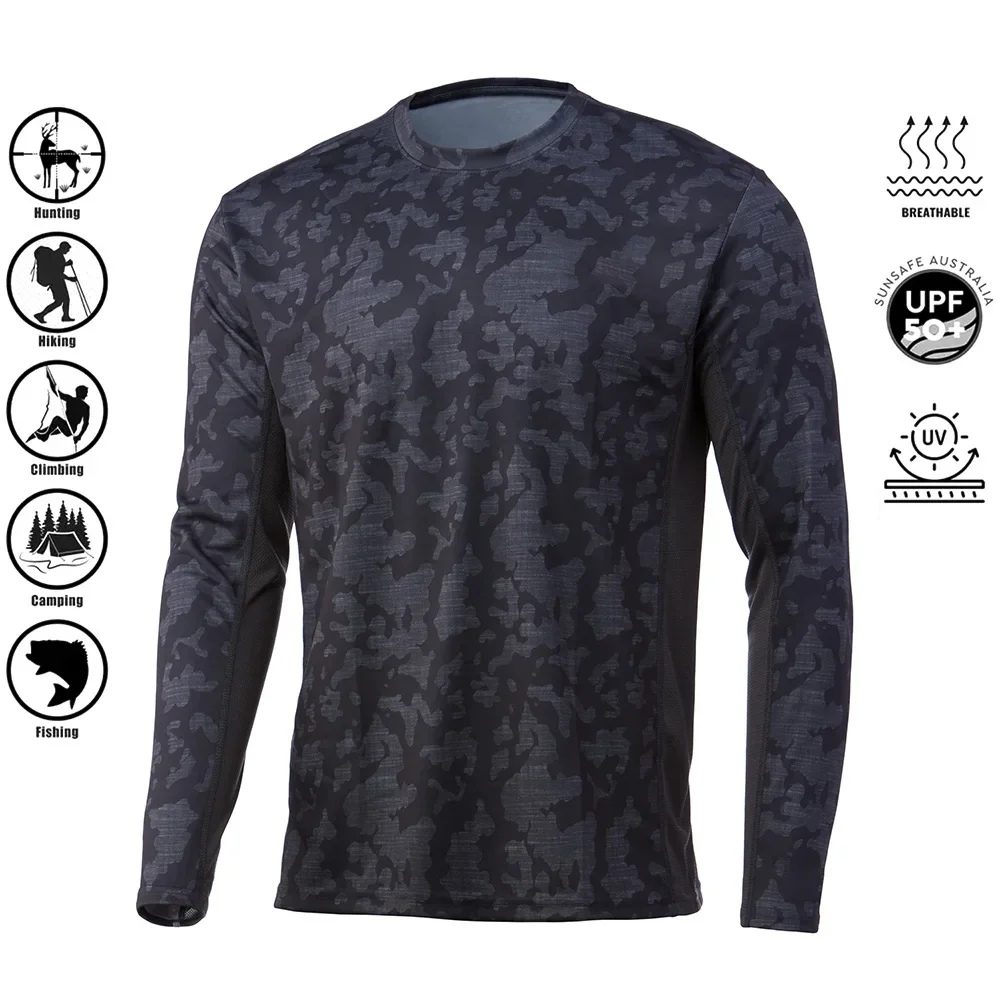 Herren Langarm-T-Shirt aus Polyester mit 3D-Camo-Druck, UPF50+ UV-Schutz, Rundhalsausschnitt, atmungsaktiv, ideal zum Angeln, Jagen, Wandern und für Outdoor-Aktivitäten. – Detail 8