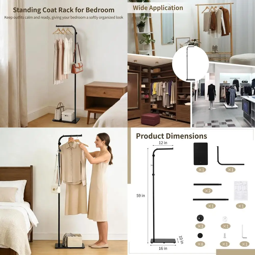 

Портативная L-образная металлическая вешалка для одежды с мраморным основанием, 3 крючками и перекладиной для развешивания, для организации пространства в небольших помещениях дома