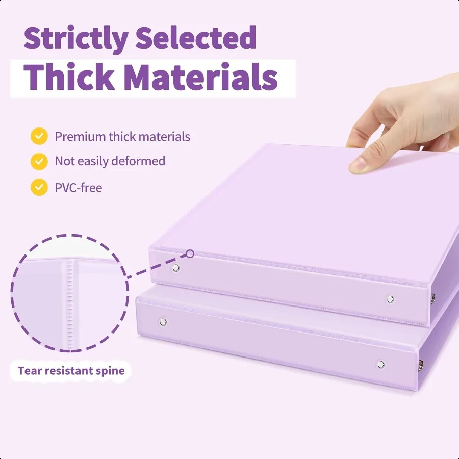 3링 바인더 1인치 2팩 클리어 뷰 바인더 세 개의 링 PVC프리 학교 또는 사무실용 8.5x11인치 퍼플