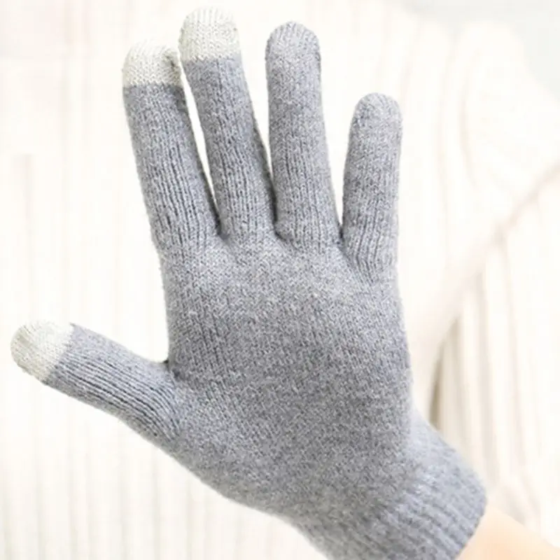 Womens Winter Full Fingered Magic for Touch Screen Gloves Ribbed Knit Elastic Cuff Solid Color Thickened Thermal Ski Mit