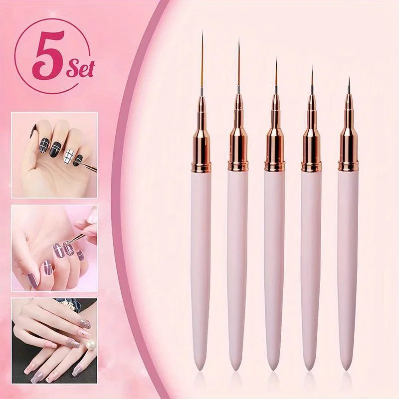 

5 Pcs Nail Art Liner Brushes Set Elongated Lines Striping Drawing UV Gel Painting Nail Design Pen Professional Manicure Tool