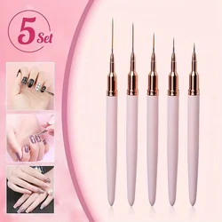 5 Pcs Nail Art Liner Brushes Set Elongated Lines Striping Drawing UV Gel Painting Nail Design Pen Professional Manicure Tool