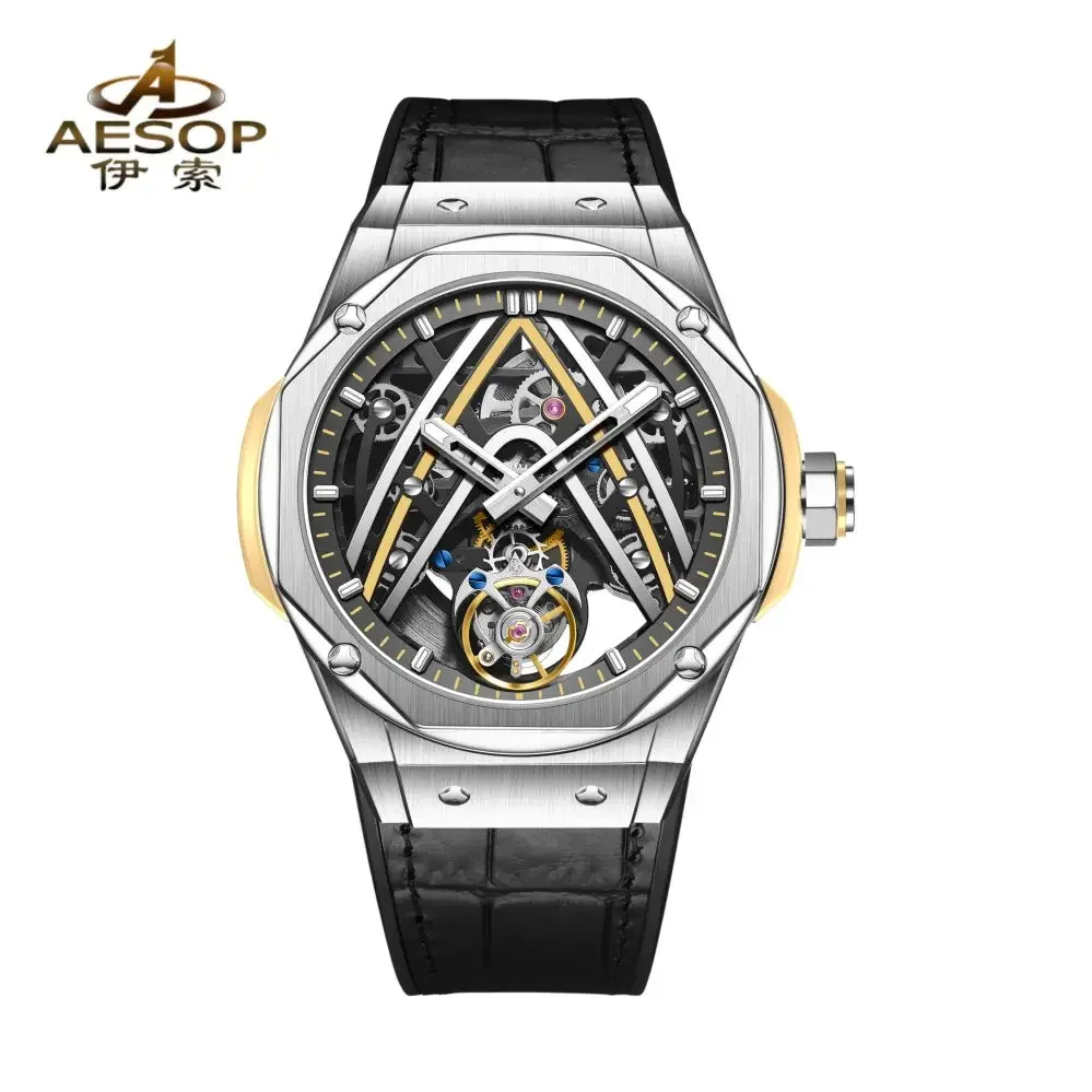 AESOP Flying Tourbillon Watch for Men Skeleton Automatic Tourbillon Movement Mechanical Wrist Watches Mens Fashion Sapphire New