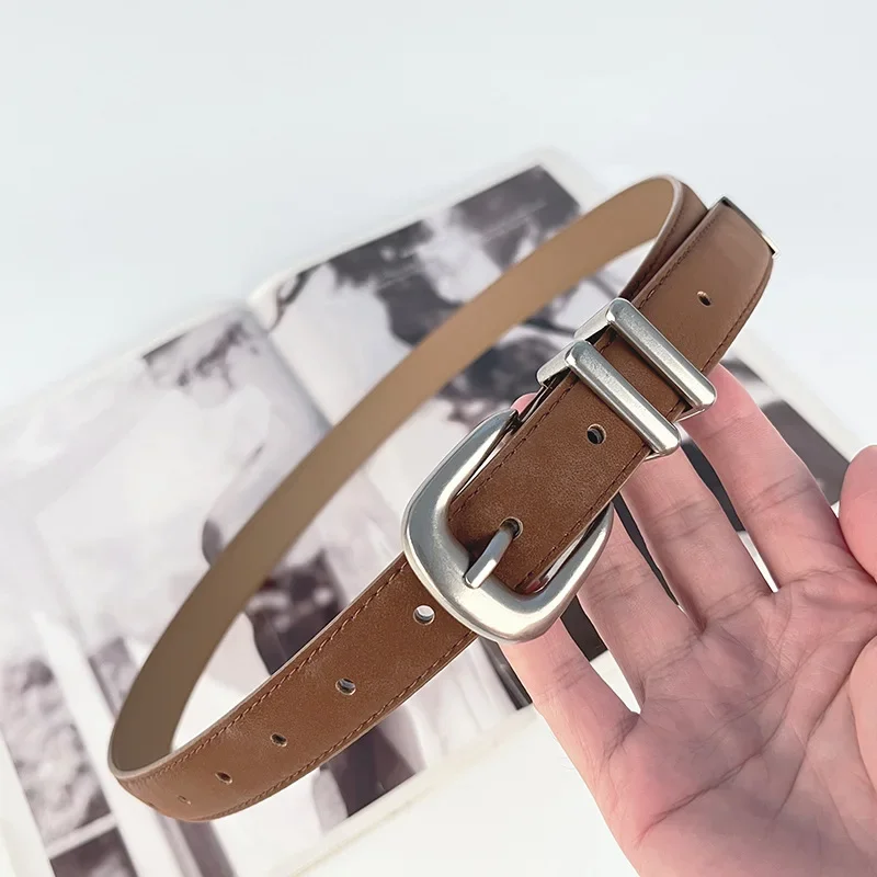 Luxury Design Frosted Suede Real Leather Waistbands for Women Silver Gold Buckle Waist Belts Casual Strap Cowhide Cinturon Mujer