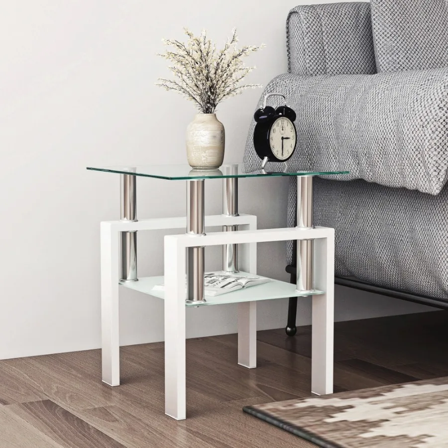 Modern Tempered Glass Tea Coffee Table Home Sofa Ins End Table, Square Side Table for Living Room Furniture image 2