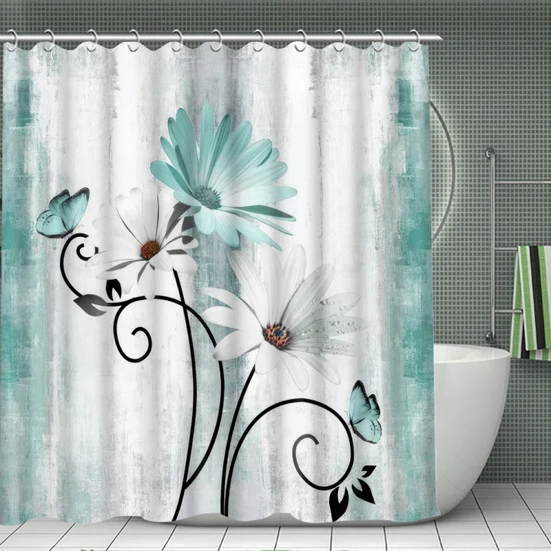 1/4 piece shower curtain set, waterproof bathroom partition curtain with hooks, anti-slip bath rug, U shape mat, toilet seat cov