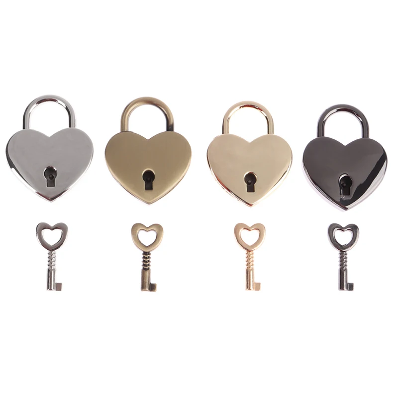 1Pcs Heart Shape Vintage Metal Mini Padlock Bag Suitcase Luggage Box Key Lock With Key