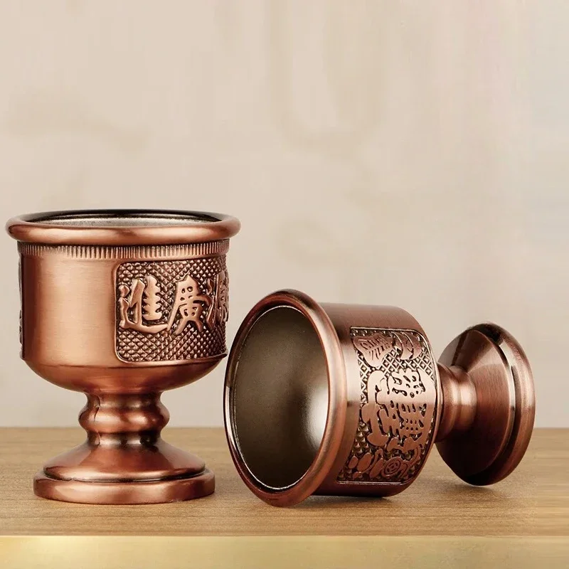 

Elegant Copper Alloy Goblet Modern Buddhist Offering Cup Dedicated to Martial Deity Guan Gong Aesthetic Altar Decor Piece