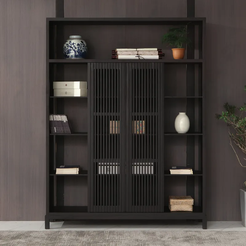 

New Chinese-style living room locker tea storage cabinet solid wood floor-to-ceiling Bogu frame Zen homestay villa club