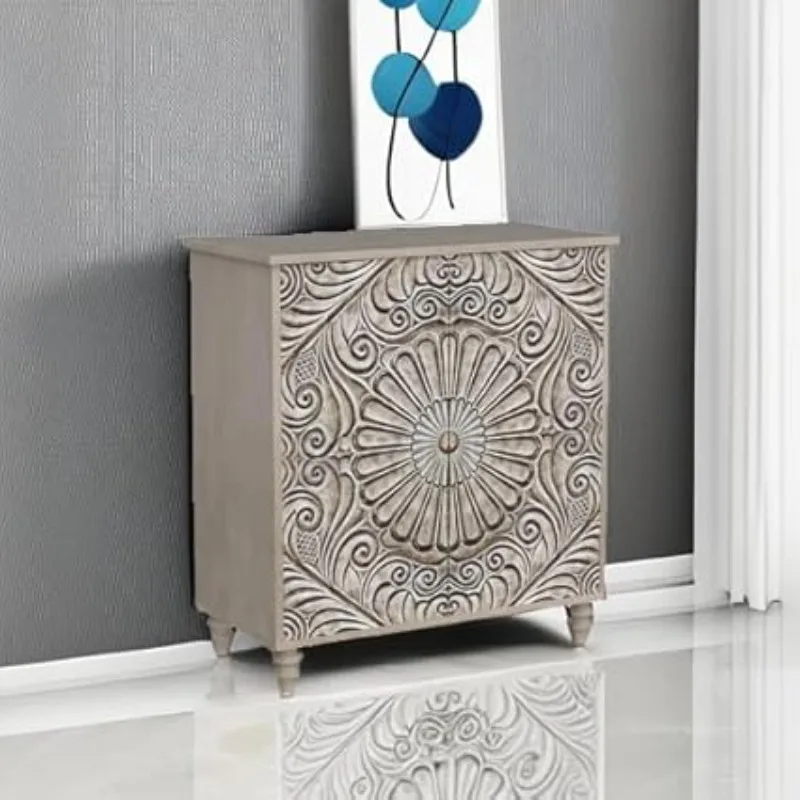 خزانة بوفيه جانبية مقاس 32 بوصة مع مساحة تخزين، وخزانة مميزة مع بابين مغناطيسية قابلة للفتح، وطاولة بوفيه MDF عتيقة