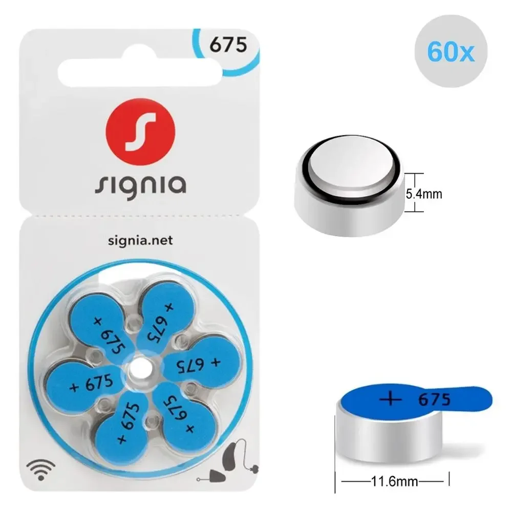 

Signia Hearing Aid Batteries 60 PCS Size 675 60PCS / 10 Cards S675 A675 ZA675 PR44 P675, Signia Hearing Aid Zinc Air 675 Battery