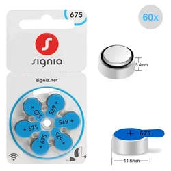 Signia Hearing Aid Batteries 60 PCS Size 675 60PCS / 10 Cards S675 A675 ZA675 PR44 P675, Signia Hearing Aid Zinc Air 675 Battery