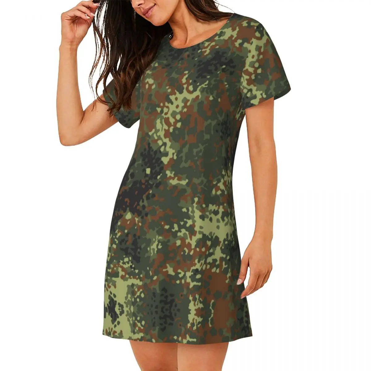 Custom Fashion Flecktarn Camo Women Short Sleeve Nightdress Military Army Camouflage Pullover Nightgown For Sleeping Sleepshirts