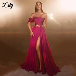 Lily Fuchsia Prom Dress With Belt Pleat Strapless One Shoulder Evening Dresses Side Split robes du soir Stain Formal Dresses