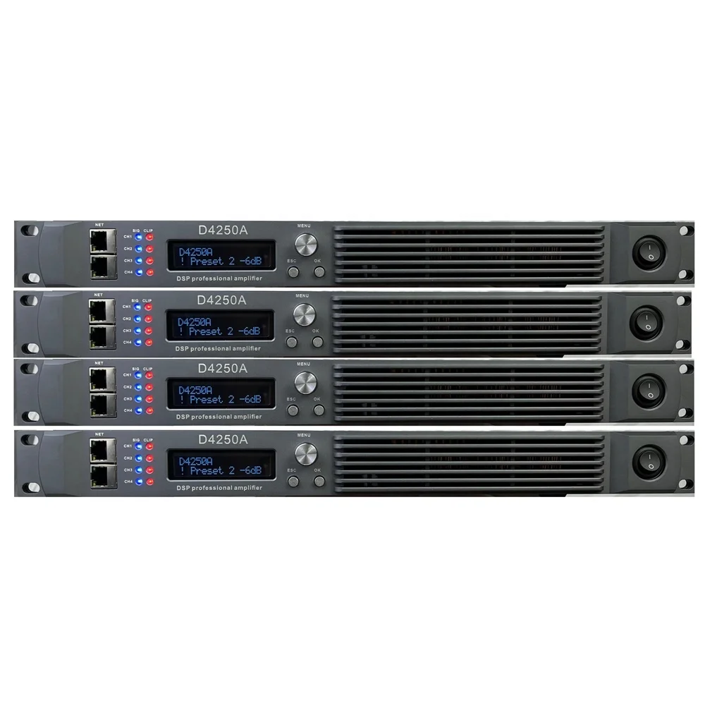 1U 4 Channel Power Amplifier Digital DSP Professional Amplifier for Dual 18" Subwoofer Box