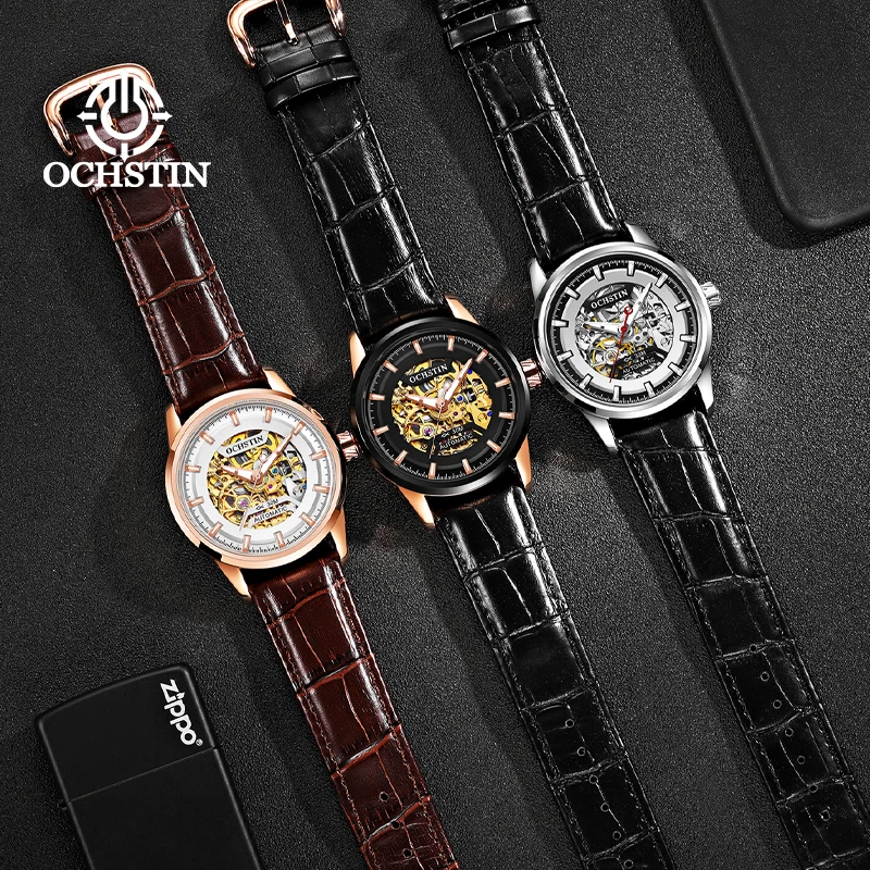 

Мужские часы OCHSTIN с ажурным циферблатом, кожаным ремешком, водонепроницаемые, серия Master, модные, роскошные, с минеральным закаленным стеклом