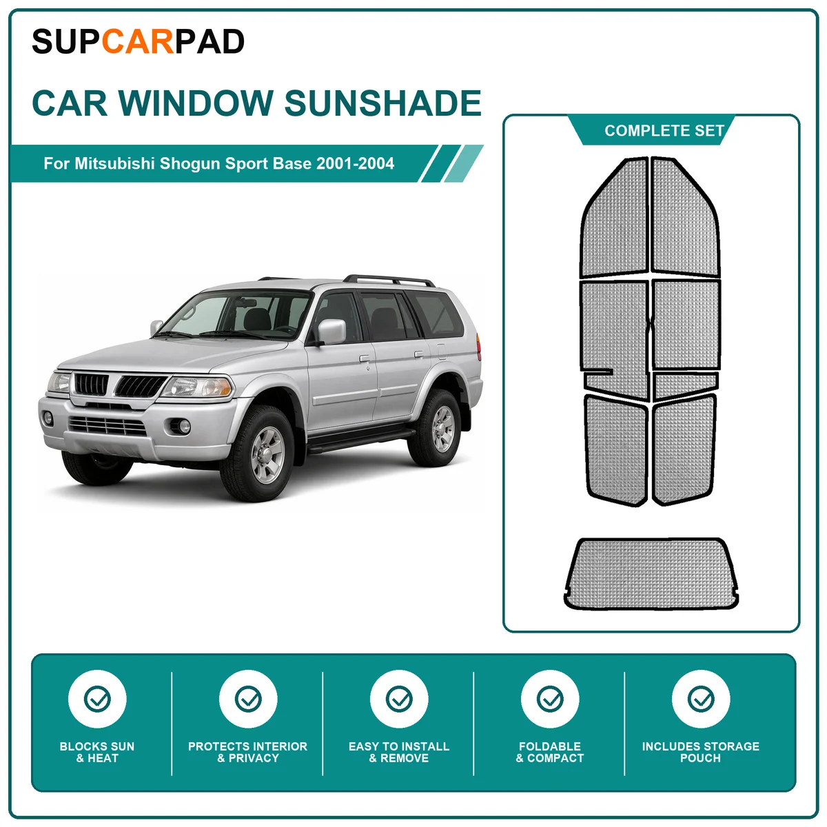 For Mitsubishi Shogun Sport Base 2001-2004 Full Set Car Window Sunshades UV Block Privacy Heat Insulated Foldable Car Curtain