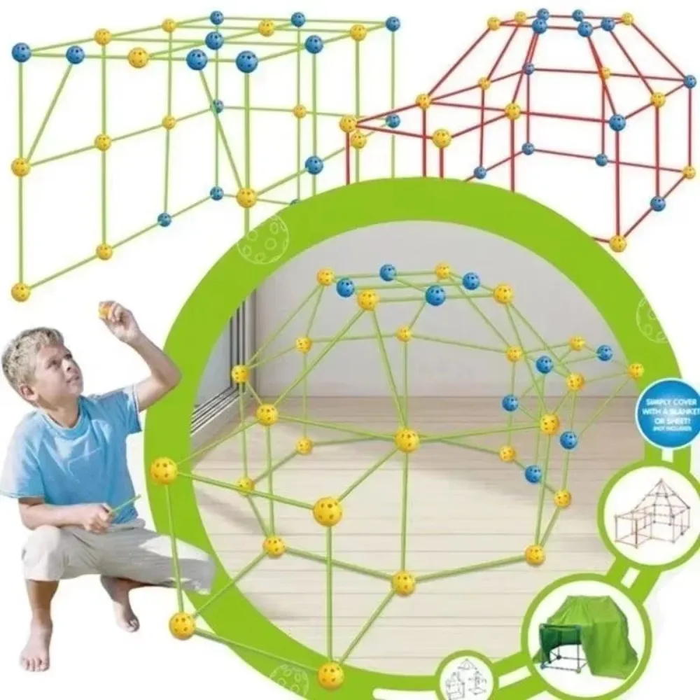 Analyste de construction de tente pour enfants, jouets de construction de fort, bricolage, jeu 3D, conception de bâtons de maison, outils d'assemblage, cadeaux pour enfants
