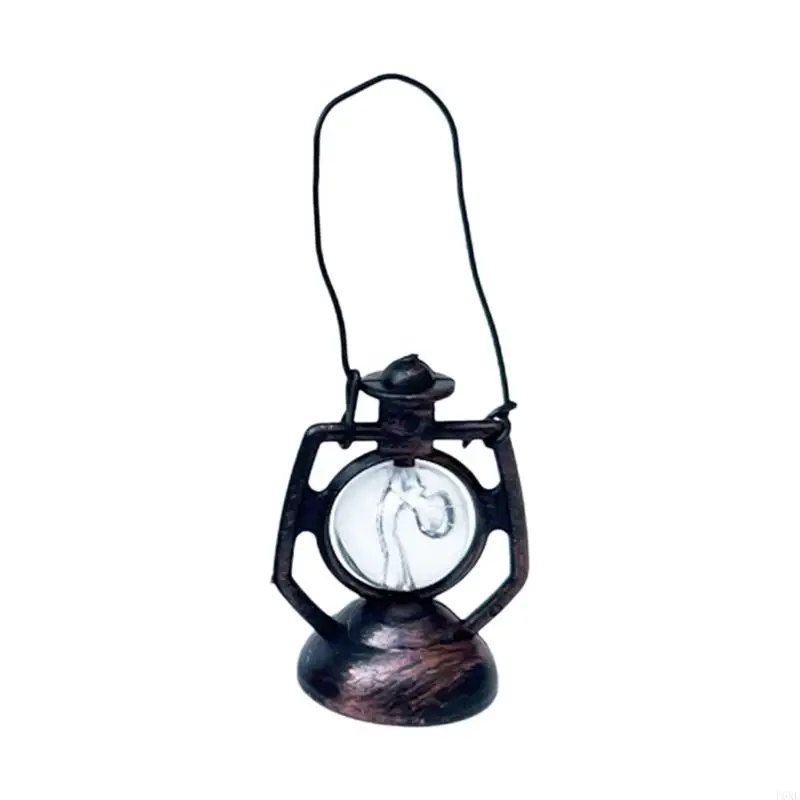 U6XE Vintage Miniature Kerosene Oil Lamp 1/12 Dollhouse Furniture Realistic Baron Lantern Girls Toy DIY Moss Landscape Kits