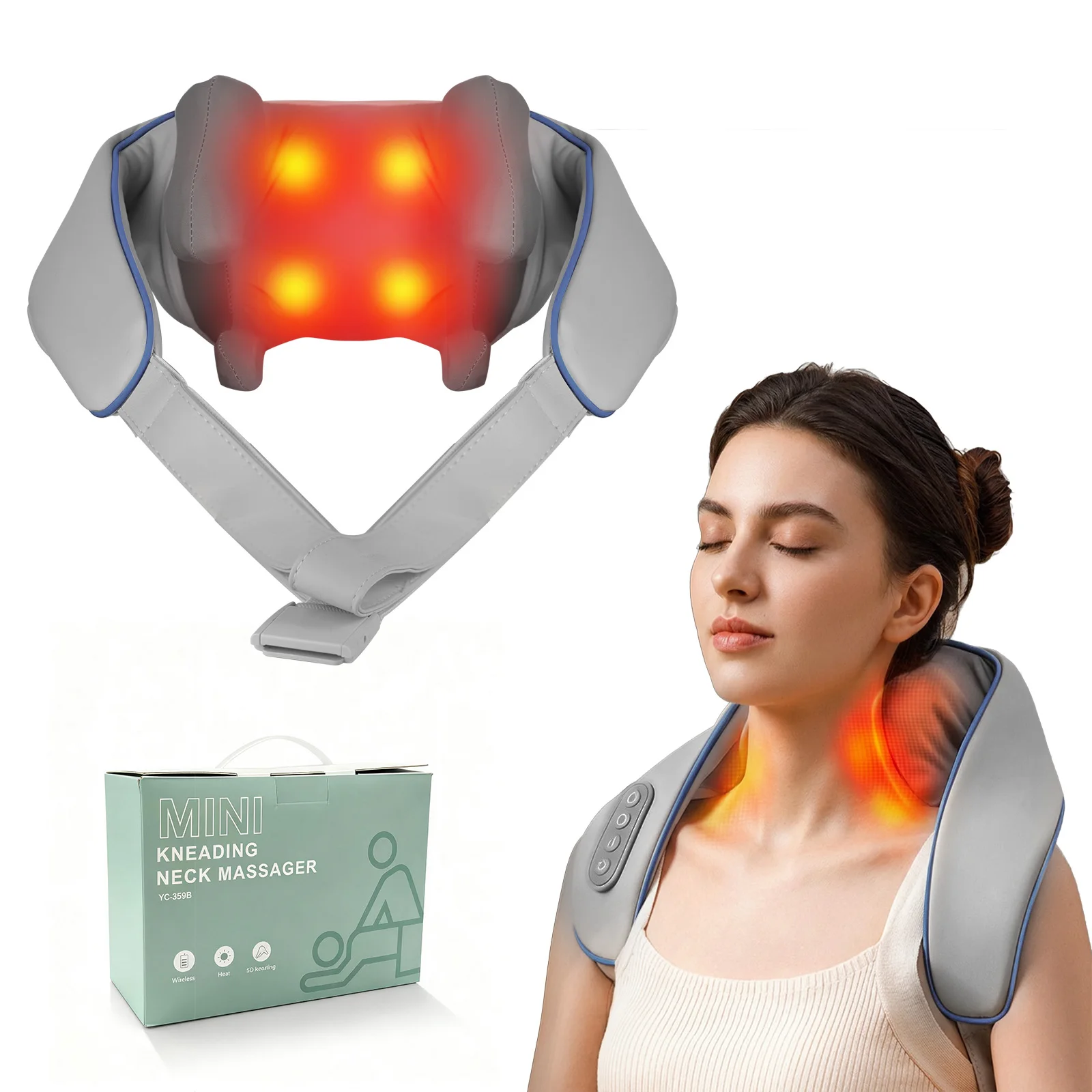 

Беспроводной массажер для спины и шеи Hellodigi Shiatsu, массажер для плеч, расслабляющий массажер для мышц спины и трапециевидных мышц, 3D-массажная подушка с функцией разминания