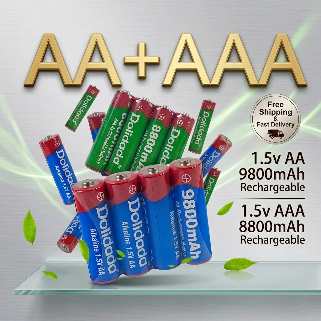 

1.5V AA 9800mAh + 1.5V AAA 8800mAh Alkaline Rechargeable Battery Set, High Capacity Dry Cell for Toys, Clock, and Camera