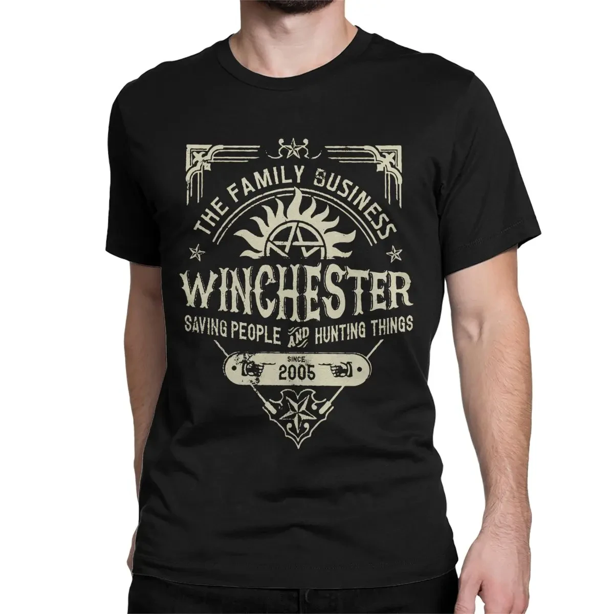 Hip Hop Supernatural Winchester T-Shirt for Men Women Vintage Cotton Tees Round Collar Short Sleeve T Shirts Gift Idea Clothing