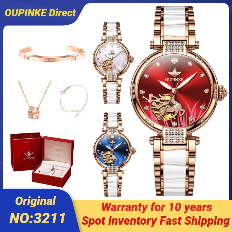 

OUPINKE Diamond Deer Design Automatic Watch for Women Imported Japan Mechanical Movement Watch Sapphire Mirror Ceramic Strap