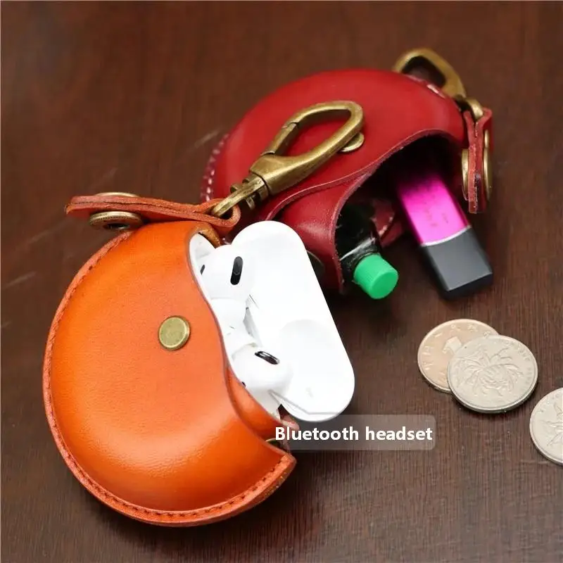 Handgefertigte Aufbewahrungstaschen, Echte Leder-Rundtaschen, Tragbare und Kreative Bluetooth-Kopfhörer-Etuis, Hochwertige Geschenkboxen – Detail 6