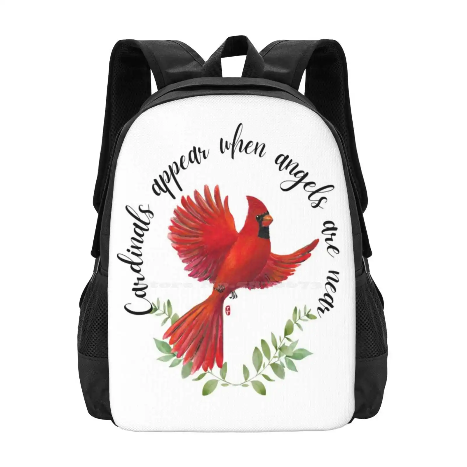 Cardinals Appear When Angels Are Near 3D Print Design Backpack Student Bag Spiritual Cardinal Bird Angel Wings Bird Wings Red