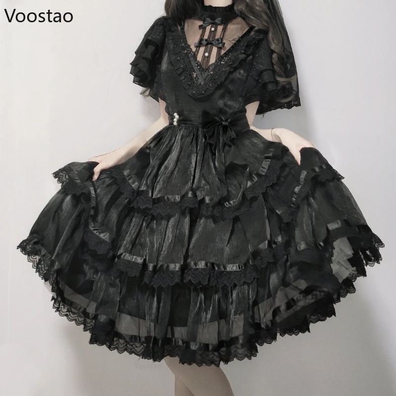 Japanse Zoete Lolita Prinses Jurk Vrouwen Gothic Y2k Kant Boog Ruches Bloemen Trouwjurken Girly Chic Avond Party Vestidos