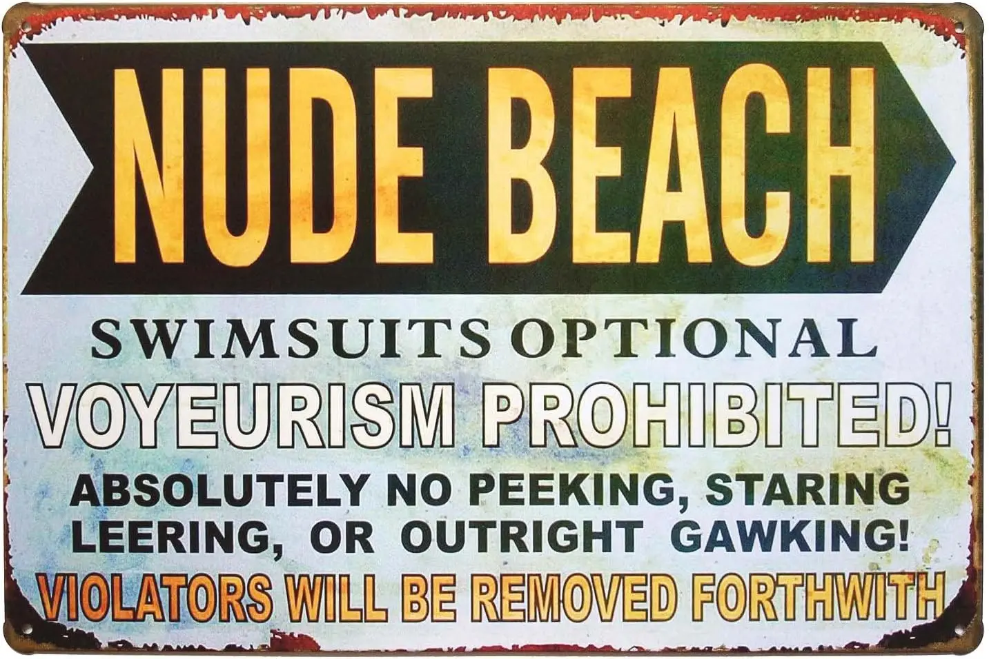 Nude Beach Swimsuits Optional Retro Vintage Metal Tin Sign 12