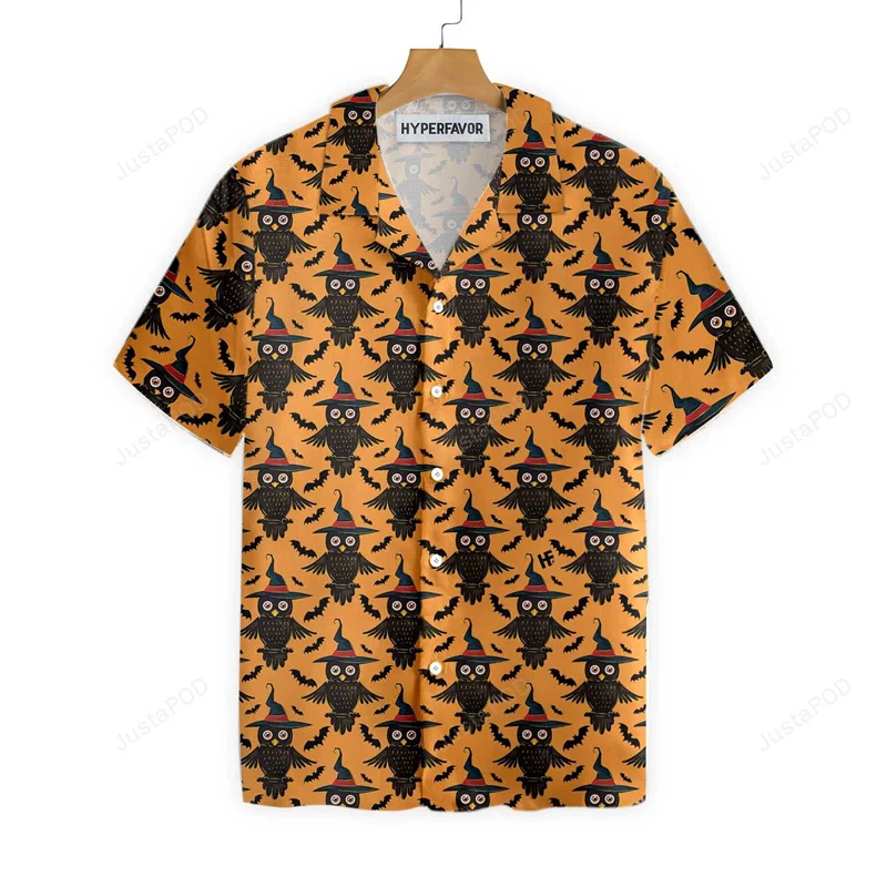 Men's Halloween Shirt Cuban Collar Holiday Party Shirt Men's Casual Street Short Sleeved Fashionable Pumpkin Head Printed Shirts