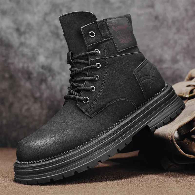 

Boots Men High Top Boots High Quality Women Leather Shoes Fashion Outdoor Sneakers Men Lace Up Non-Slip Ankle Boots for Couple